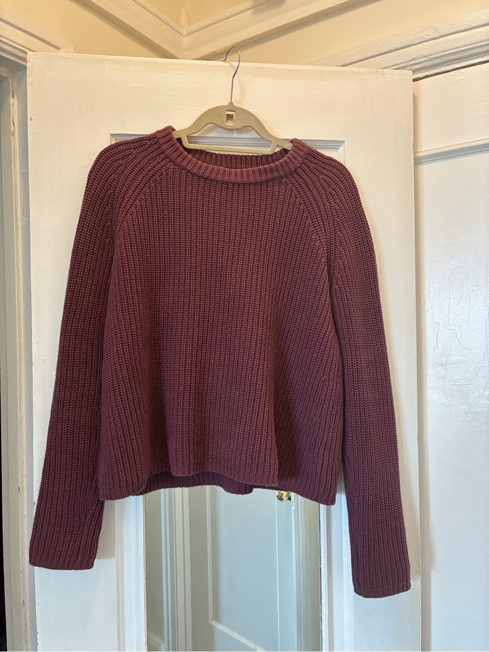 Quince Ribbed Fisherman Sweater in Eggplant/Plum